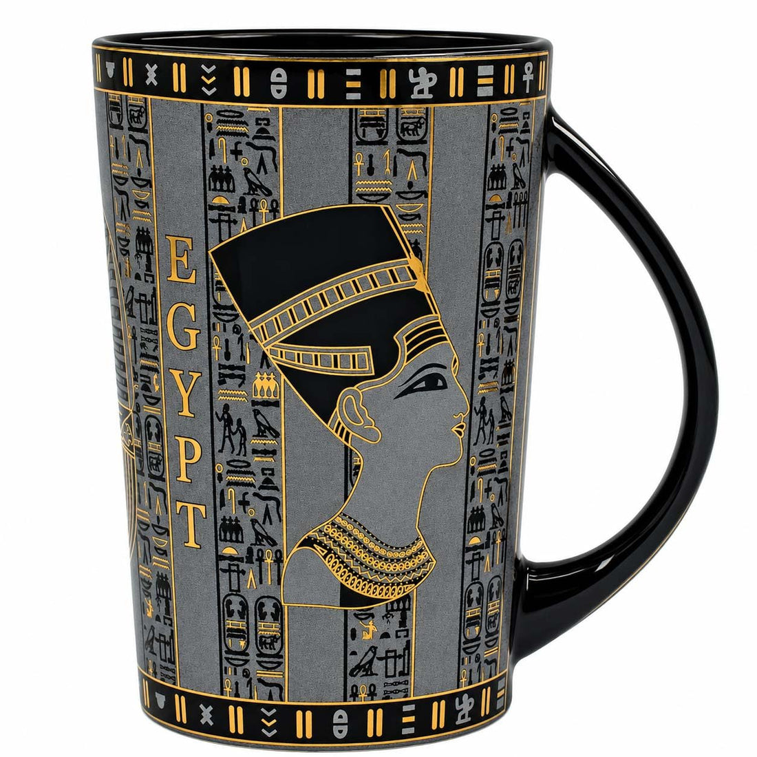 immatgar pharaonic tea and coffee mug ancient Egyptian souvenirs gifts for women and men birthday from Egypt - mother day gifts (3kings - Black - Gray - 350 MM)