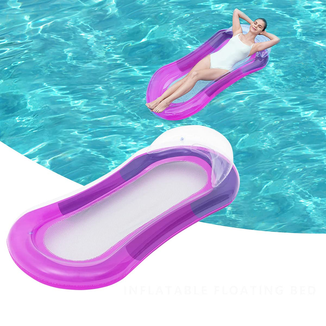 Water Floating Hammock, Inflatable Swimming Aqua Sun Lounger Pool Float, Swimming Pool Air Bed Beach Water Sofa Summer Outdoor Ocean Lake for Adults (Purple)