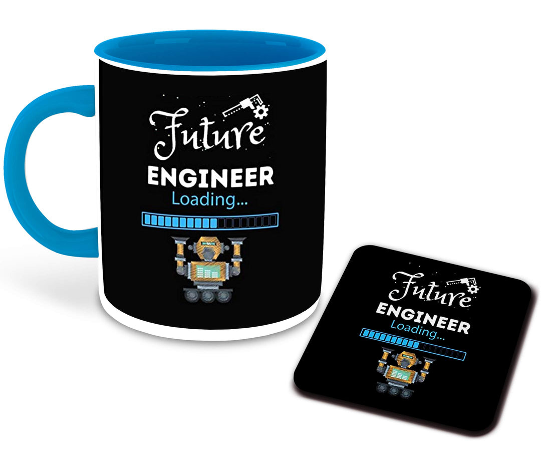 Future Engineer Inspired Printed Designer Light Blue Inner Color Ceramic Coffee Mug with Coaster (Future Engineer, Gift for Future Engineer, Birthday Gift, Best Gift) Multi- 4