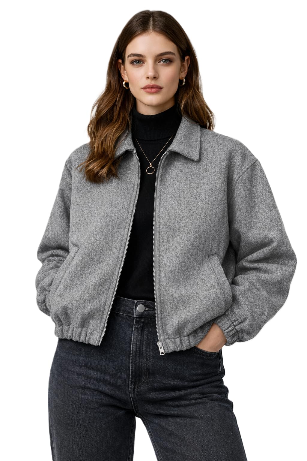 Women's Winter Zipper Jacket Broadcloth Fashion Casual Side Pockets Elastic Cuff Jacket