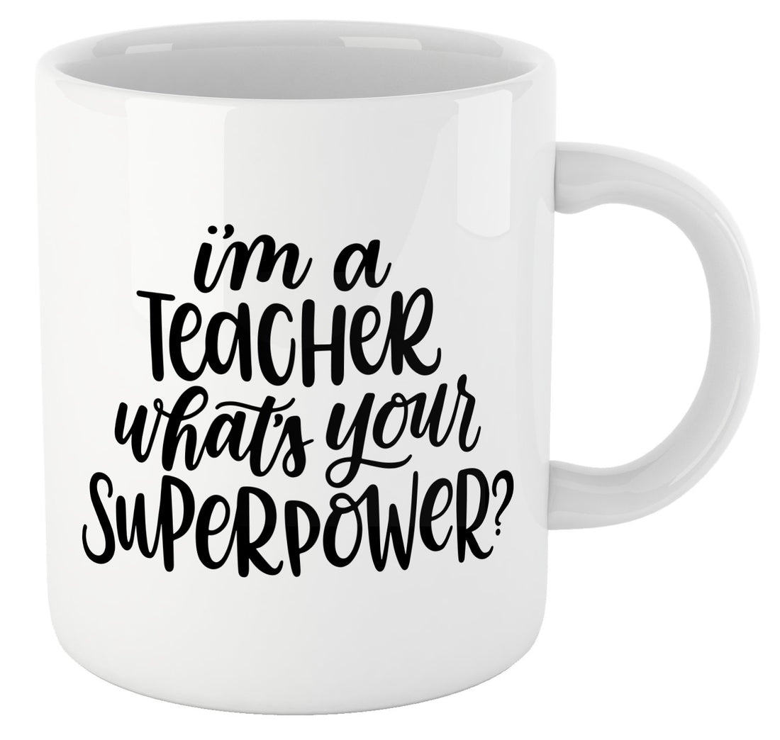 FOLIO Book Lovers Reading Mug, BW Quote - I'M A TEACHER, WHAT'S YOUR SUPERPOWER? Teacher appreciation gift! Bookish Coffee Mug, Reader Gift, Teacher Gift