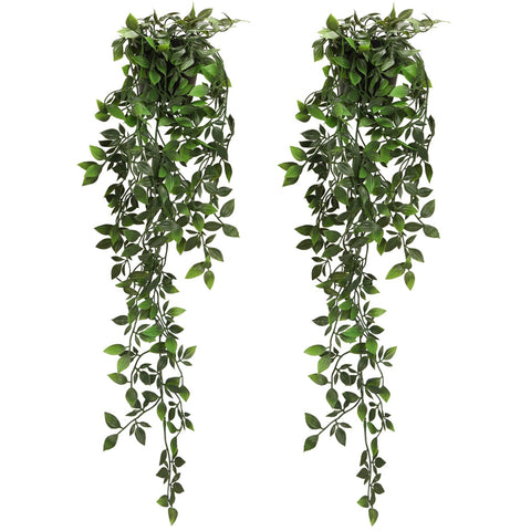 2 Pack Artificial Long Eucalyptus Garlan Mini Potted Plants Fake Plastic Eucalyptus Leaves Plants for Room Decor Office Desk