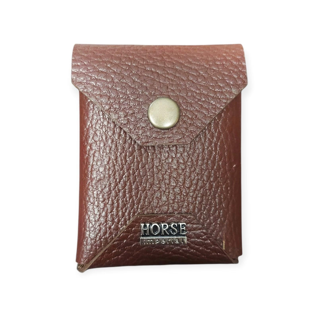 Horse Imperial Leather Card Wallet with Snap Button Closure, Beige (Brown)