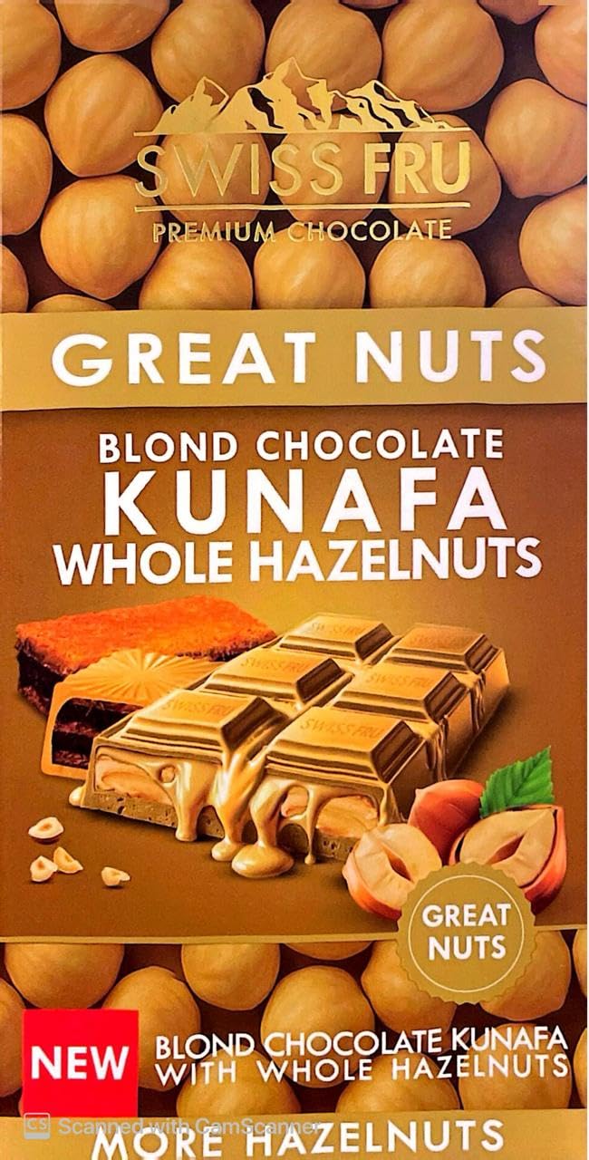Swiss Fru Primium Blond Chocolate Kunafa Whole Hazelnuts