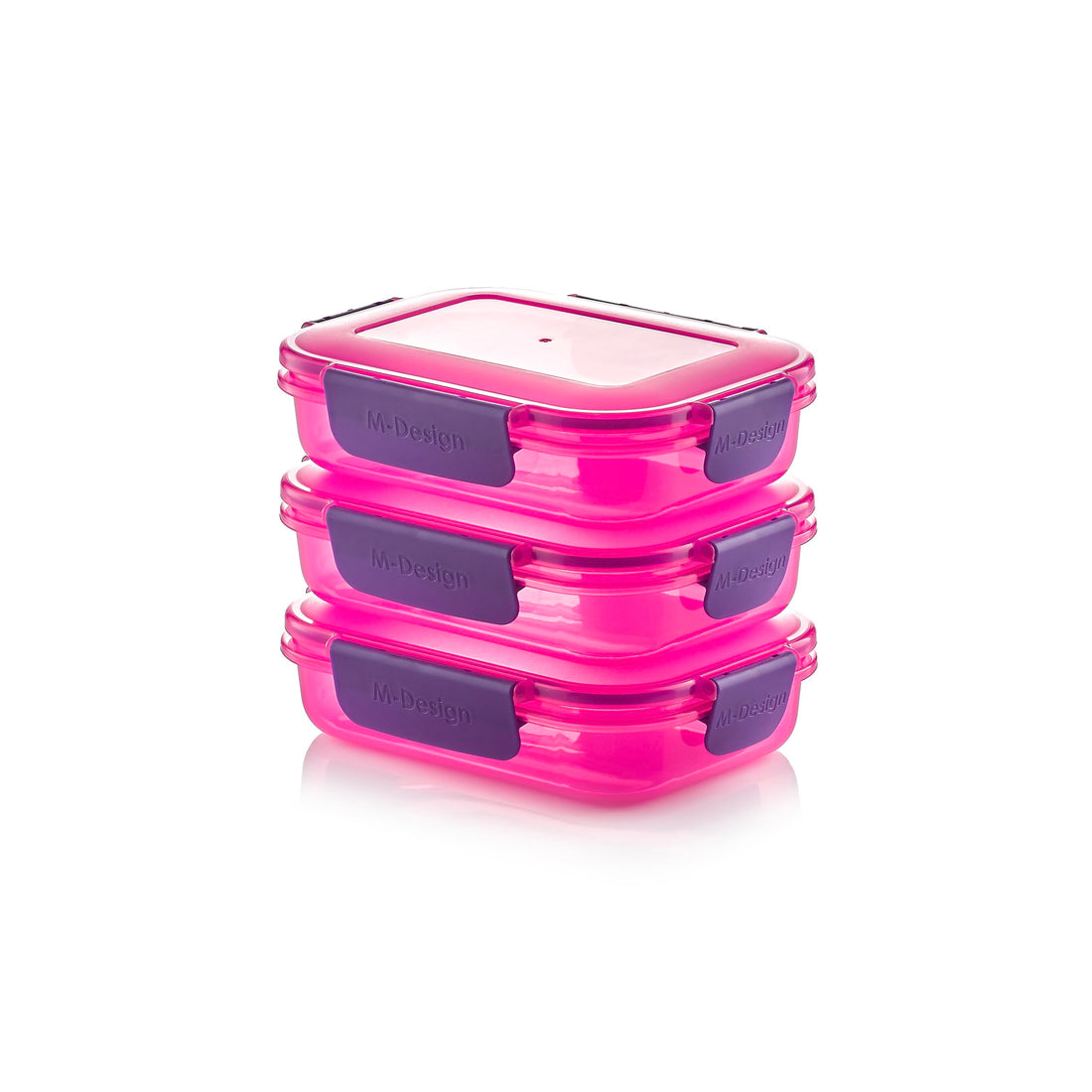 M-Design Fresco™ Lunch Box 0.6L - Pack of 3 - BPA Free, Microwave Safe, Dishwasher Safe, Food Safe, Stackable - Pink/Purple