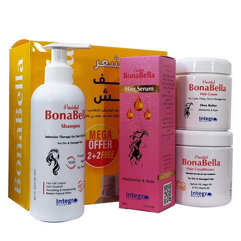 Bonabella Set For Thin And Frizzy Hair ( Shampoo, Serum, Apricot Conditioner, Shea Butter Cream)
