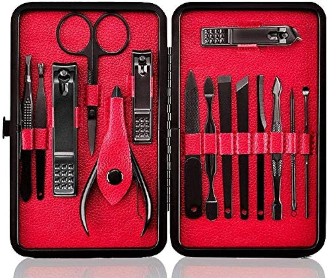 Unisex Nail Clippers Set, Pedicure & Manicure Tool Kit, Professional Grooming Set for Men and Women, with Stylish and Elegant, Luxurious Travel Case, Travel Manicure Set RED 15pcs