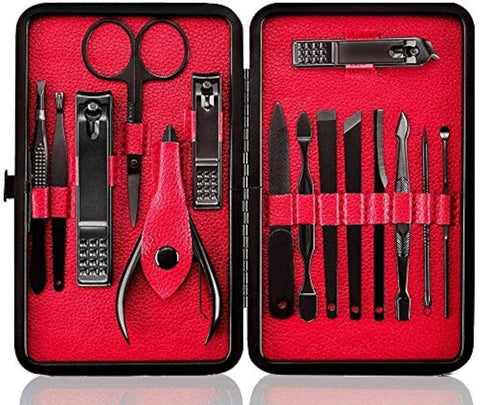 Unisex Nail Clippers Set, Pedicure & Manicure Tool Kit, Professional Grooming Set for Men and Women, with Stylish and Elegant, Luxurious Travel Case, Travel Manicure Set RED 15pcs