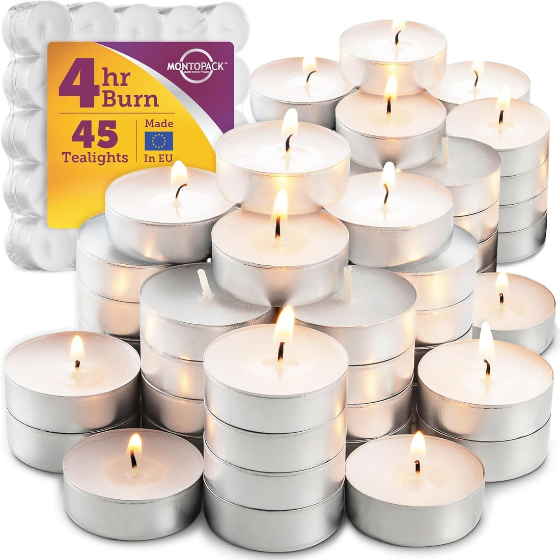 hanso tea light candles 100% Pure, Chemical-Free, Smokeless Burning for Holiday and Home Decoration, 10-Pack (White)
