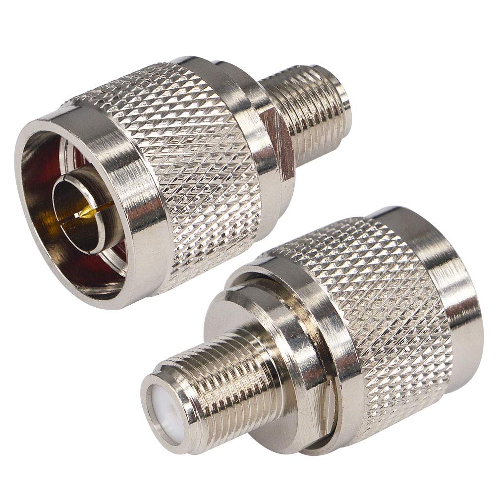 Low Loss F to N Connector F-Type Female Jack to N-Type Male Plug Antenna RF Coaxial Coax Adapter for Antenna, Analyzer, Router, Booster Systems Pack of 2