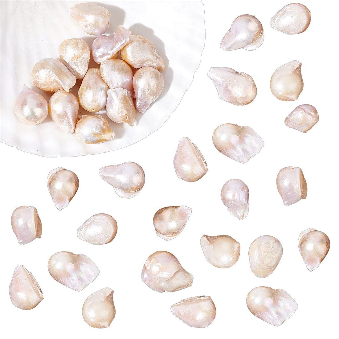 NBEADS About 19~26 pcs Natural Cultured Freshwater Pearl Beads, 12~16mm Big Size Freshwater Pearl Beads Teardrop Loose Freshwater Pearl Charms for Craft Pendant Jewelry Making