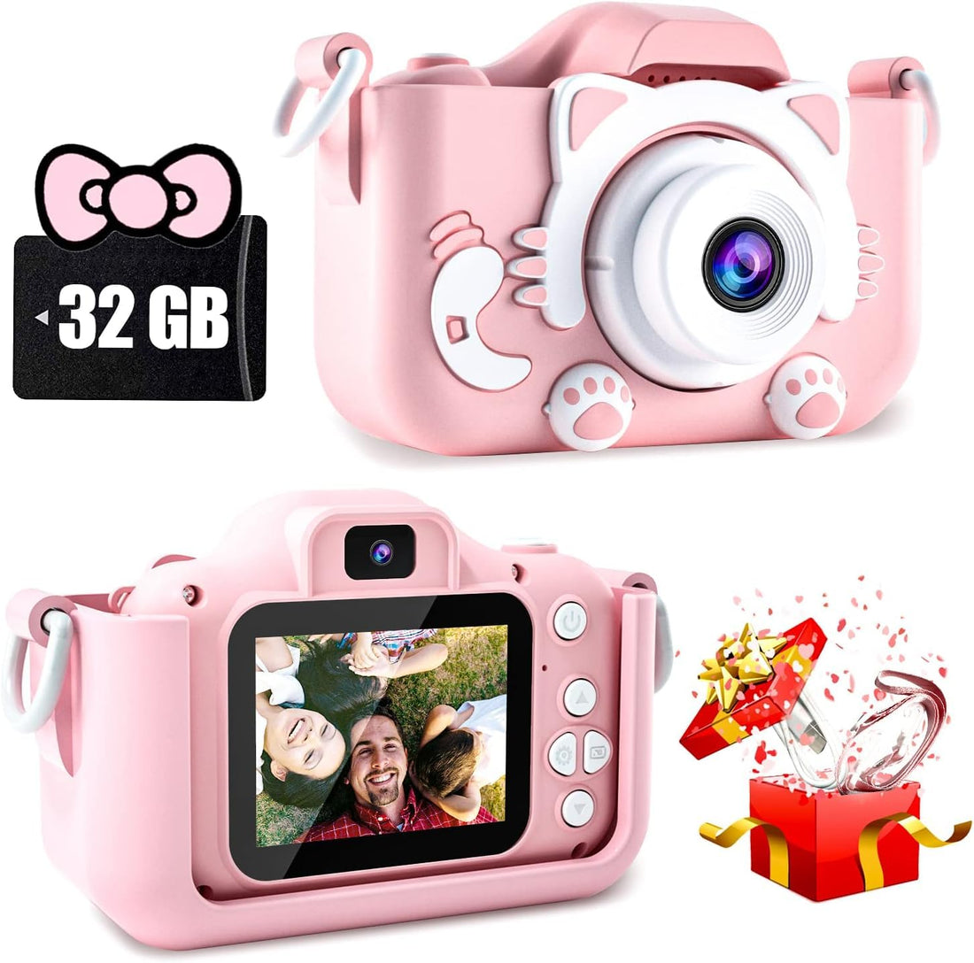 KIDSZONE Kids Digital Camera for 3-12 Years Old Boys/Girls, Pink with 32GB TF Card, Selfie Camera, Video, Puzzle Games, HD IPS Eye Protection Screen