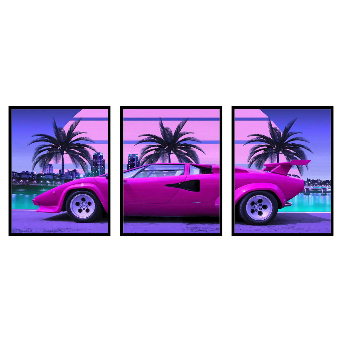 BigWig Prints Lamborghini Countach Poster - Car Wall Art, Boys Room Decor, Cyberpunk Theme - 3 Panel (12x16”)