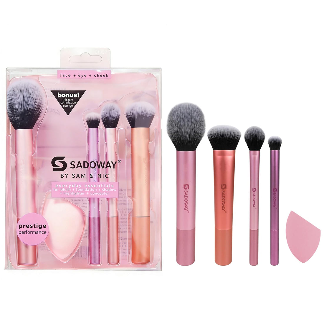 Makeup Brush Set: Eye Makeup Brush Set, Makeup Brush Set with Multifunctional Sponge - Everyday Essentials, Eyes, Cheeks and Face, 5 Pieces