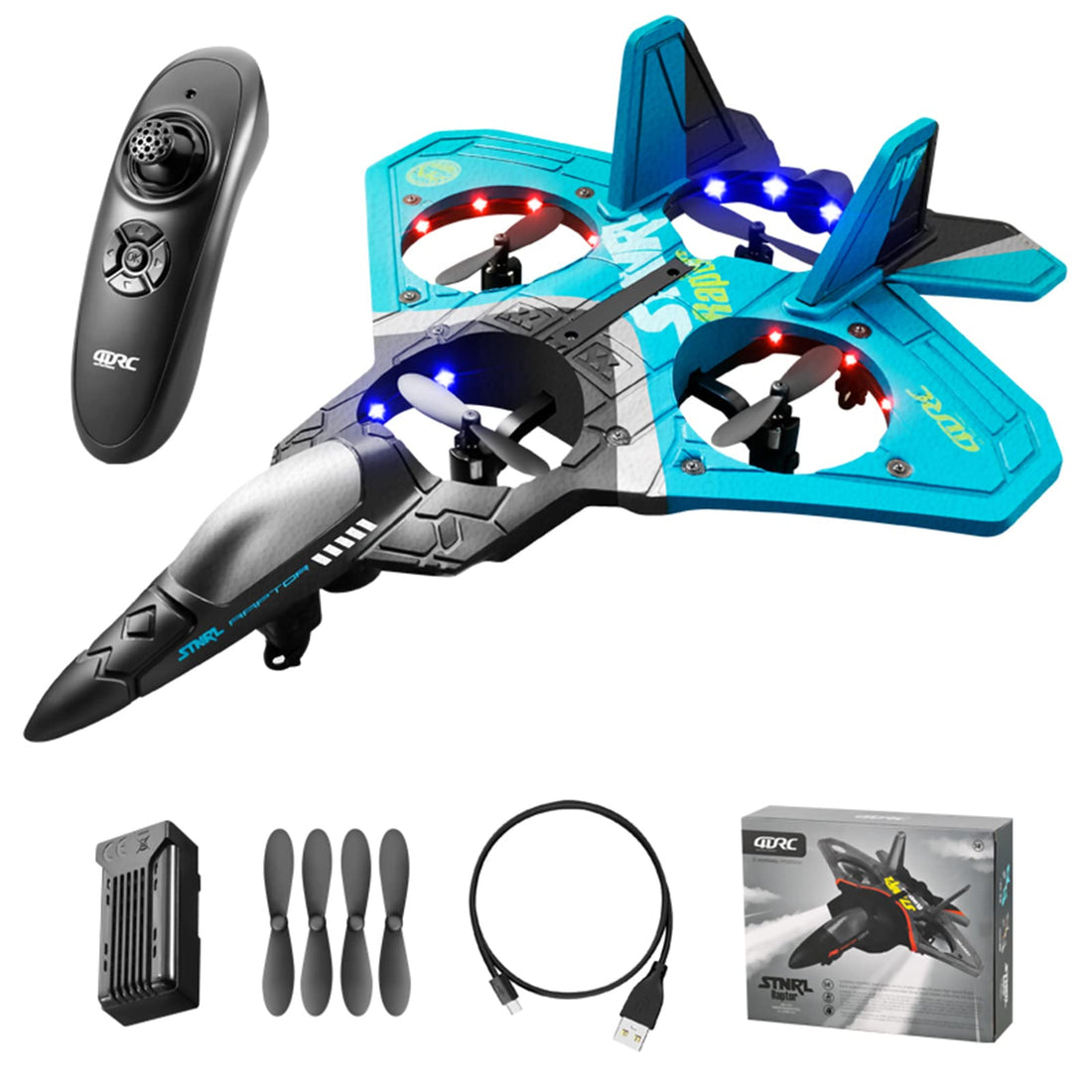 V17 Jet Fighter Stunt RC Airplane, 2.4GHz 6CH Remote Control Airplane with 360° Stunt Spin, Blue