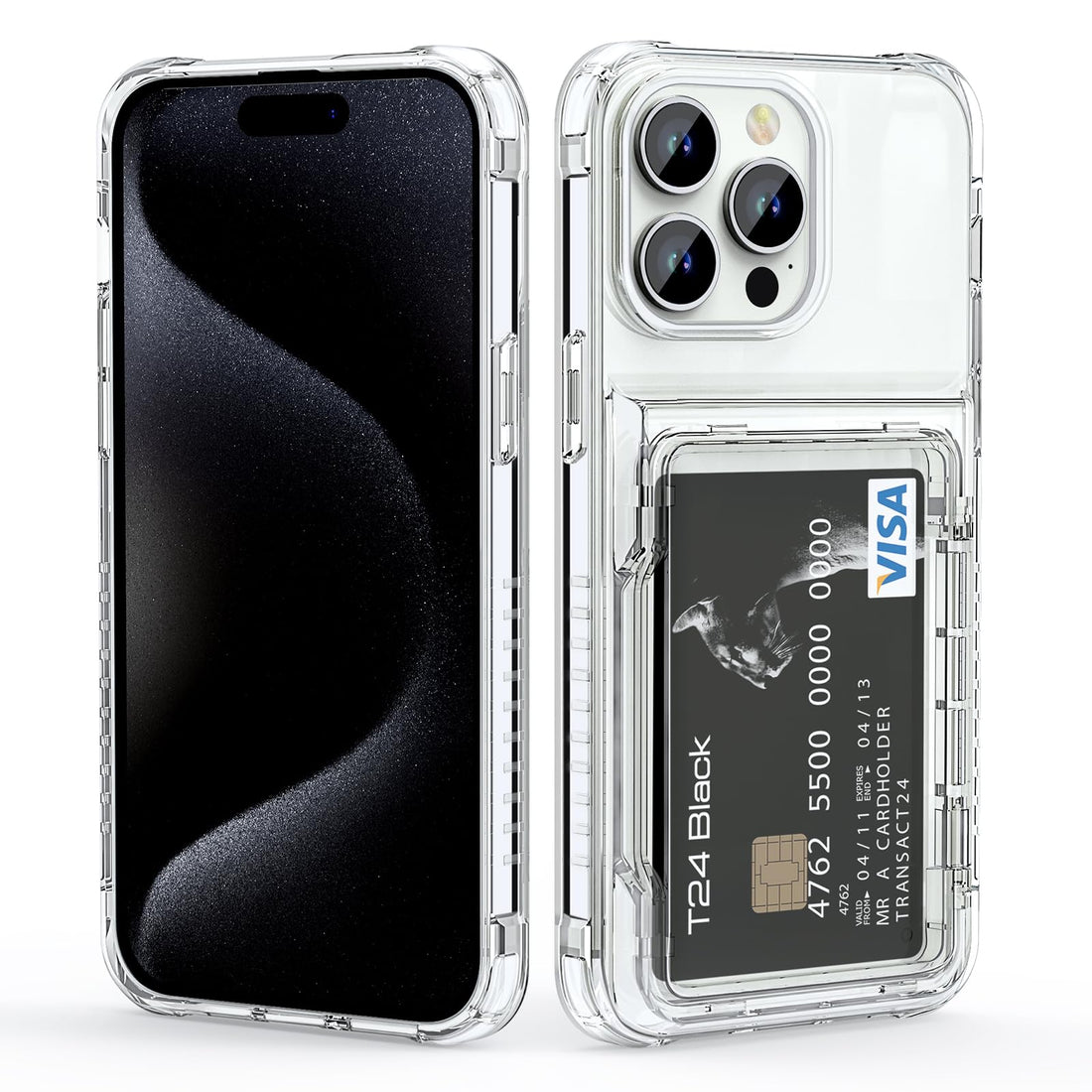 for iPhone 15 Pro Case with Card Holder Clear Wallet Case 2-Cards Slot Soft TPU+Hard PC Bumper Shockproof Case Cover Heavy Duty Protective Case for iPhone 15 Pro Phone Case 6.2",Transparent