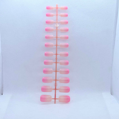 Ombre Press On Nails Set | Long Lasting Fake Nails | 24 PCS Glossy Salon Finish | Square Shape Medium Length Professional Nail Art (Pink Ombre)