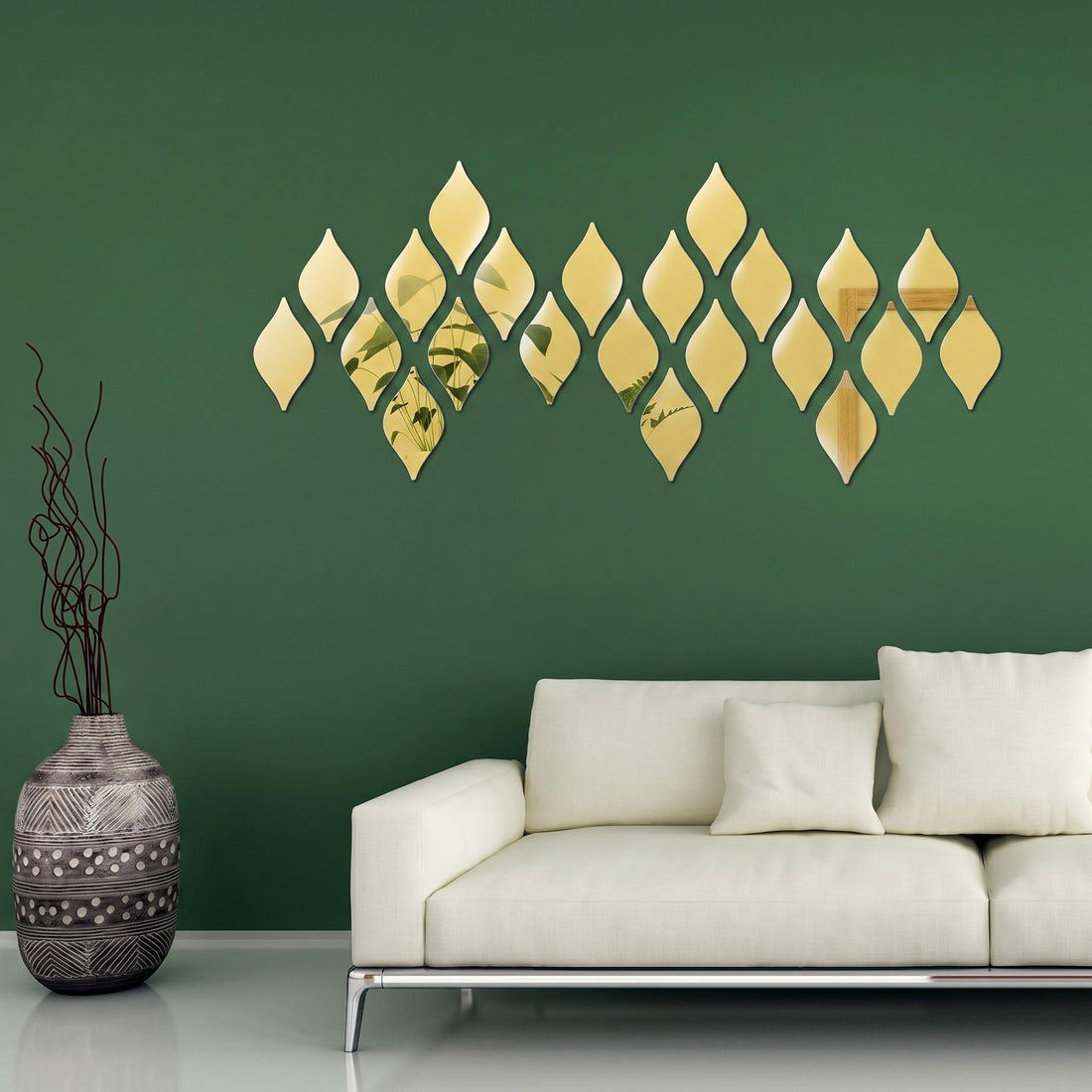 30 Pcs Teardrop Mirror Stickers Wall Decor Removable Acrylic Mirror Wall Stickers 3D Mirror Wall Art Decals for Living Room Bathroom Home Office Background Decorations, 6 x 3.3 Inch (Gold)