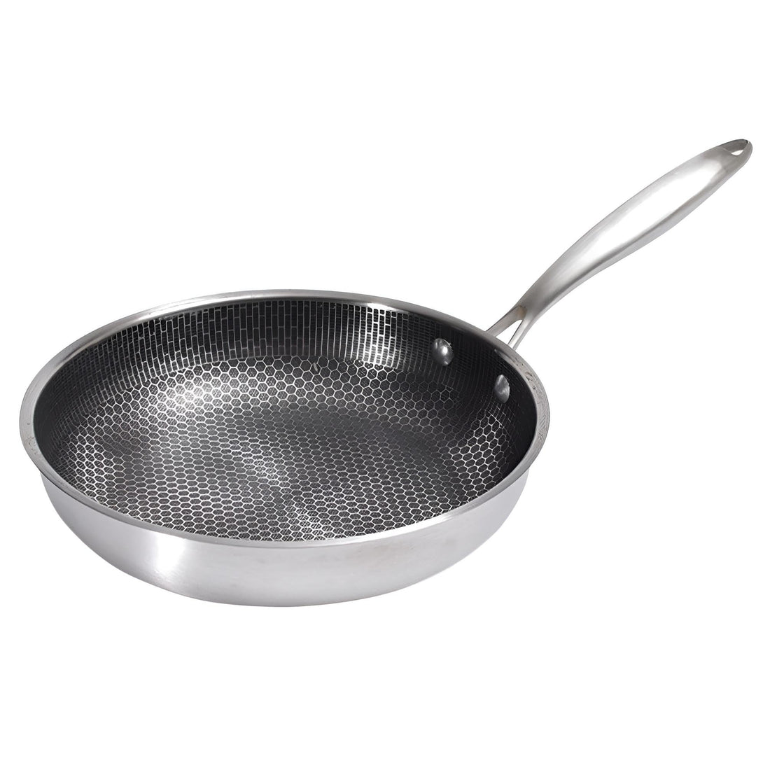 Induction Compatible Pan - 30cm deep stainless steel frying pan featuring honeycomb non-stick coating, extended long handle for stability, ideal for high-heat cooking and easy cleanup