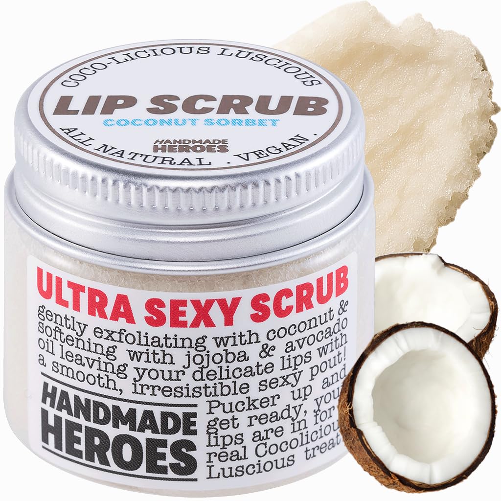 Handmade Heroes - 100% Natural and Vegan Lip Scrub, Soft Lip Scrub with Coconut Oil and Sugar for Chapped and Dry Lips, Lip Care, 30g (Coconut Sorbet)