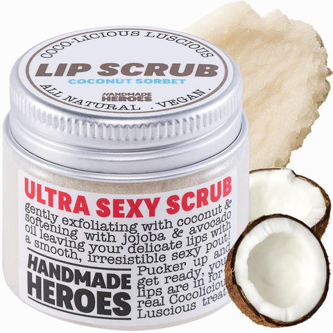 Handmade Heroes - 100% Natural and Vegan Lip Scrub, Soft Lip Scrub with Coconut Oil and Sugar for Chapped and Dry Lips, Lip Care, 30g (Coconut Sorbet)