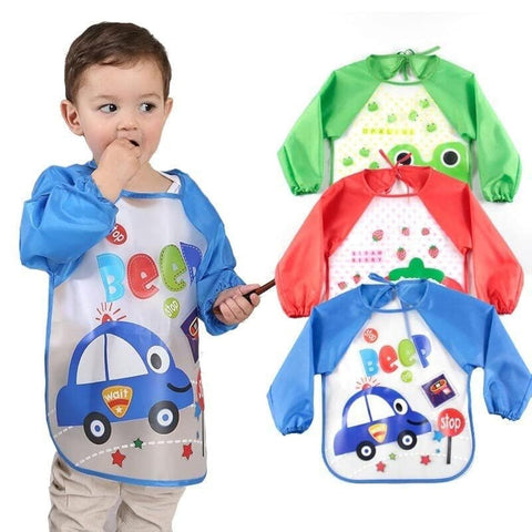 BabyGo Long Sleeve Baby Bibs | Washable Waterproof Feeding Smocks for Toddlers 6–24 Months, Full-Sleeve Apron Bibs, Durable, Easy-to-Clean, Comfortable & Reusable Baby Bibs | Pack of 3 (Multicolor)