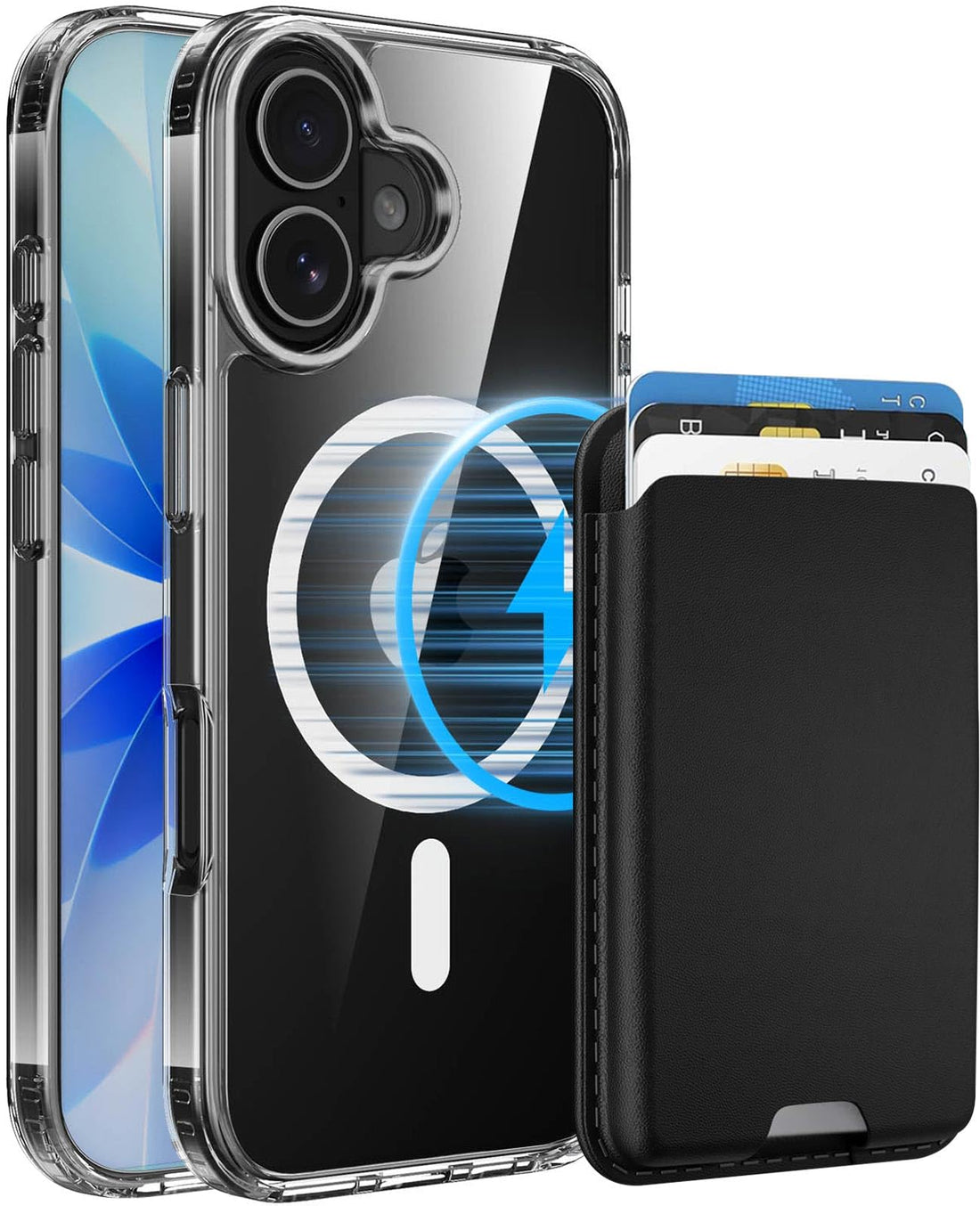 Magnetic for iPhone 17 Clear Case (Compatible with MagSafe) with Black Detachable Wallet & Card Holder for 3 Cards [RFID Blocking] Military Grade Protective Slim Phone Cover