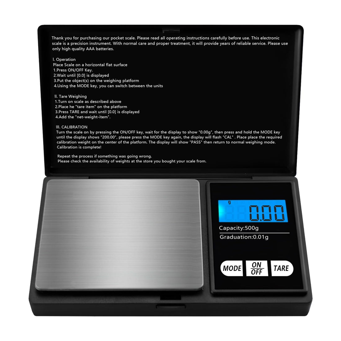 KASTWAVE Pocket Scale, 500g x 0.01g Precision Gram Scale for Jewelry, Powder, Coin, Food Kitchen Pocket Scale with Tare, Backlight Display, Auto Shutoff, Great for Travel Food Scale