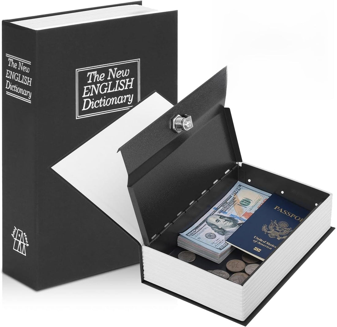 Discreet Book Safe with Key Lock, Hidden Security Box for Money Jewelry Passport Storage, Real Book Style Safe for Shelf, Durable Metal Construction, Compact and Portable Design