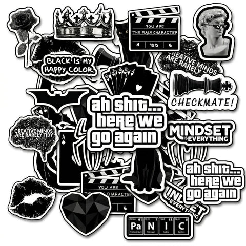 16 PCS Funny Aesthetic Meme Stickers Pack black – Waterproof Vinyl Laptop Stickers for Water Bottle, Phone, Notebook & Skateboard – Cool Random Trendy Stickers