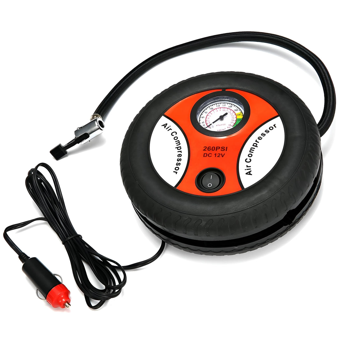 Mini Compressor - 12V Portable Air Pump for Car and Bike Tires, Balls, and Inflatables, Cigarette Lighter Powered, Compact Size Fits Easily in Glove Box for Emergency Situations