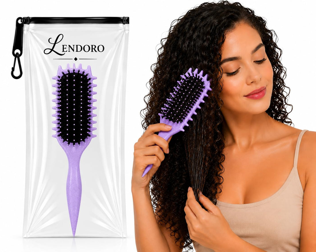 LENDORO 3-in-1 Curl Defining Brush for Curly & Wavy Hair, Detangle, Define & Style, Soft Synthetic Bristles (Purple)