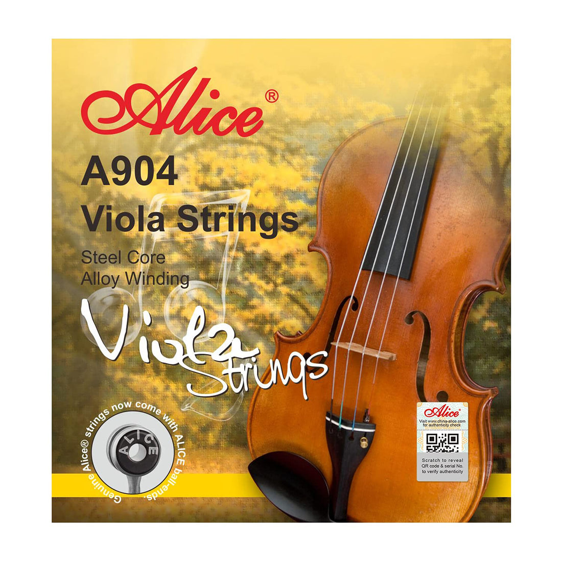Alice Viola Strings 16 Inch, Viola Strings Steel Core - Ball-End - Alloy Winding (Al-Mg & Cupronickel) for 16” Violas