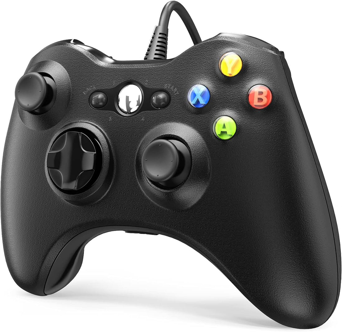 USB Wired Controller for PC & Xbox 360 – Dual Vibration Gamepad Joystick with Ergonomic Design Compatible with Xbox 360 & Windows PC (Black, USB)