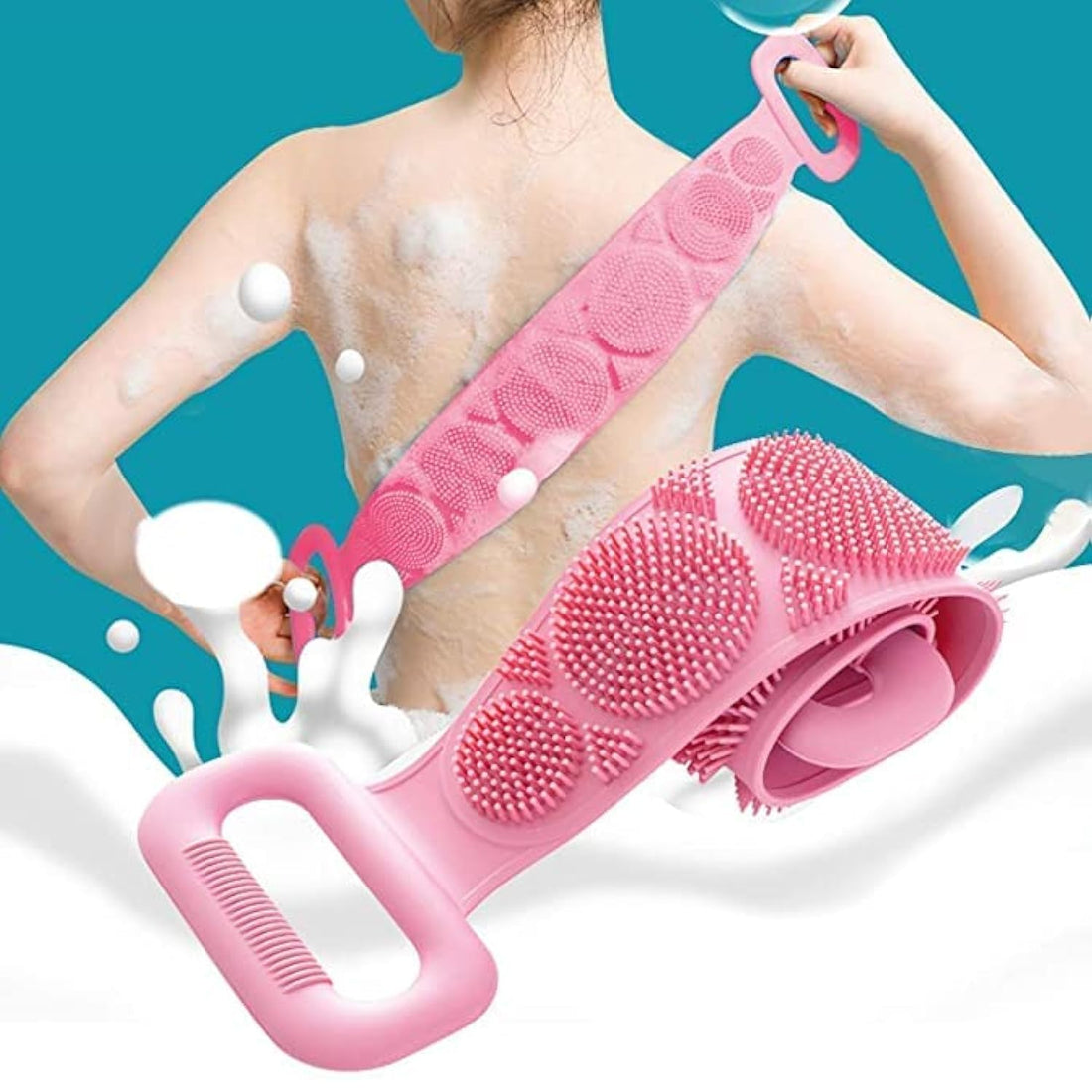 Generic Silicone Body Back Scrubber, Double Side Bathing Brush for Skin Deep Cleaning Massage, Dead Skin Removal Exfoliating Belt for Shower, Easy to Clean, Lathers Well for Men & Women