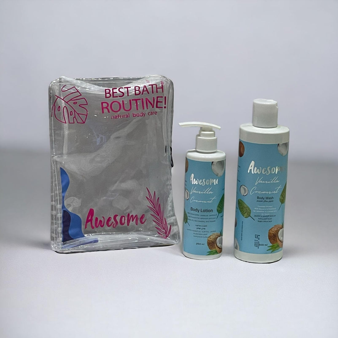 Awesome Vanilla Coconut Body Wash, Lotion and Makeup Bag Set 750 ml