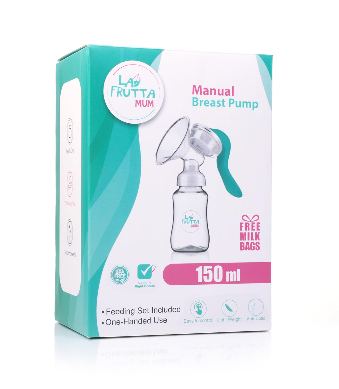 Manual Breast Pump Milk Pump, Soft & Gentle, Manual, BPA Free,Classic baby bottle 150 ml,Silicone nipple,Free milk storage bags are included.