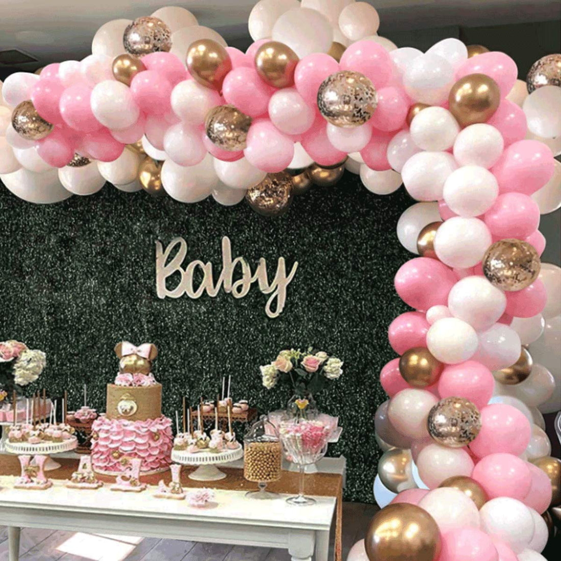 Beauenty 115 Pcs Pink Balloon Arch Garland Kit - White Pink Gold and Gold Confetti Latex Balloons for Baby Shower Wedding Birthday Graduation Anniversary Bachelorette Party Background Decorations