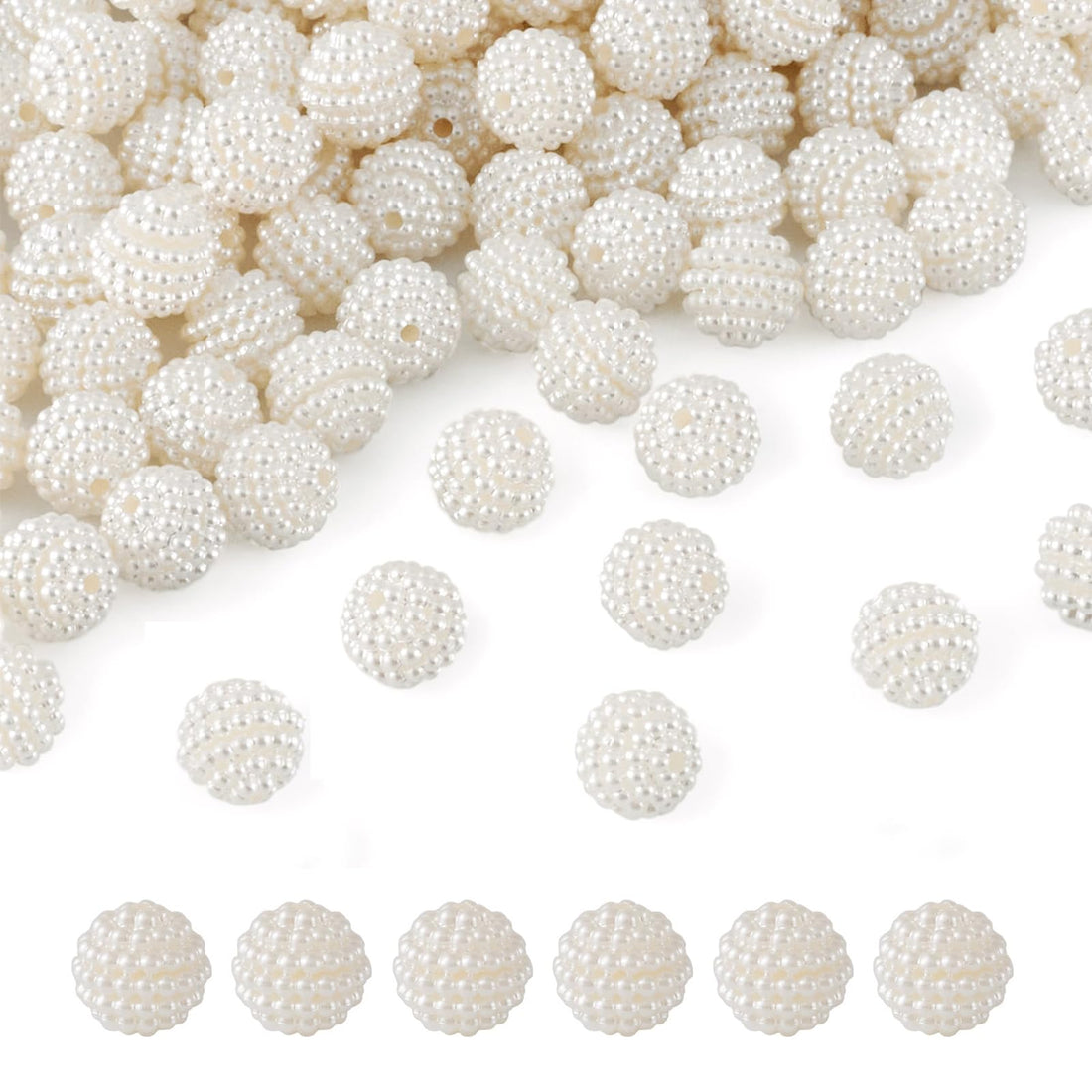 Fashewelry 200Pcs Faux Round Pearl Combined Spacer Beads 10mm Beige Tiny Luster Pearl Berry Ball Loose Beads with 1mm Hole for Jewelry Craft Making Decoration