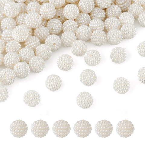 Fashewelry 200Pcs Faux Round Pearl Combined Spacer Beads 10mm Beige Tiny Luster Pearl Berry Ball Loose Beads with 1mm Hole for Jewelry Craft Making Decoration