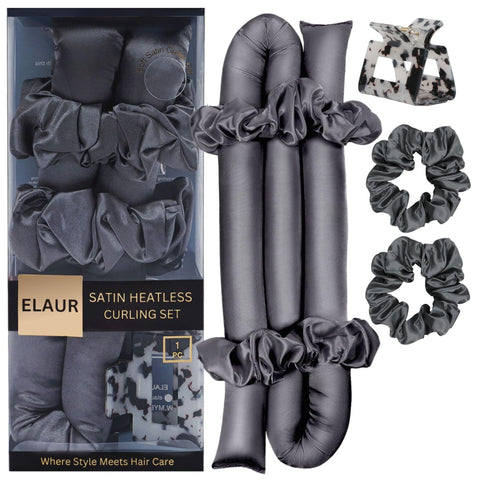 Elaur Satin Heatless Curling Set-Hair Rollers for Heatless Curls | Overnight Heatless Hair Curlers to Sleep in | Curling Rod Headband for Short & Long Hair | Hair Wrap Curler (Black Rose)