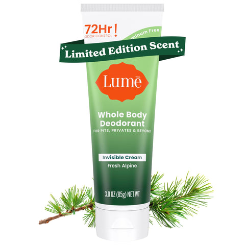 Lume Whole Body Deodorant - Invisible Cream Tube - 72 Hour Odor Control - Aluminum Free, Baking Soda Free, Skin Safe - 3.0 Oz (Fresh Alpine)