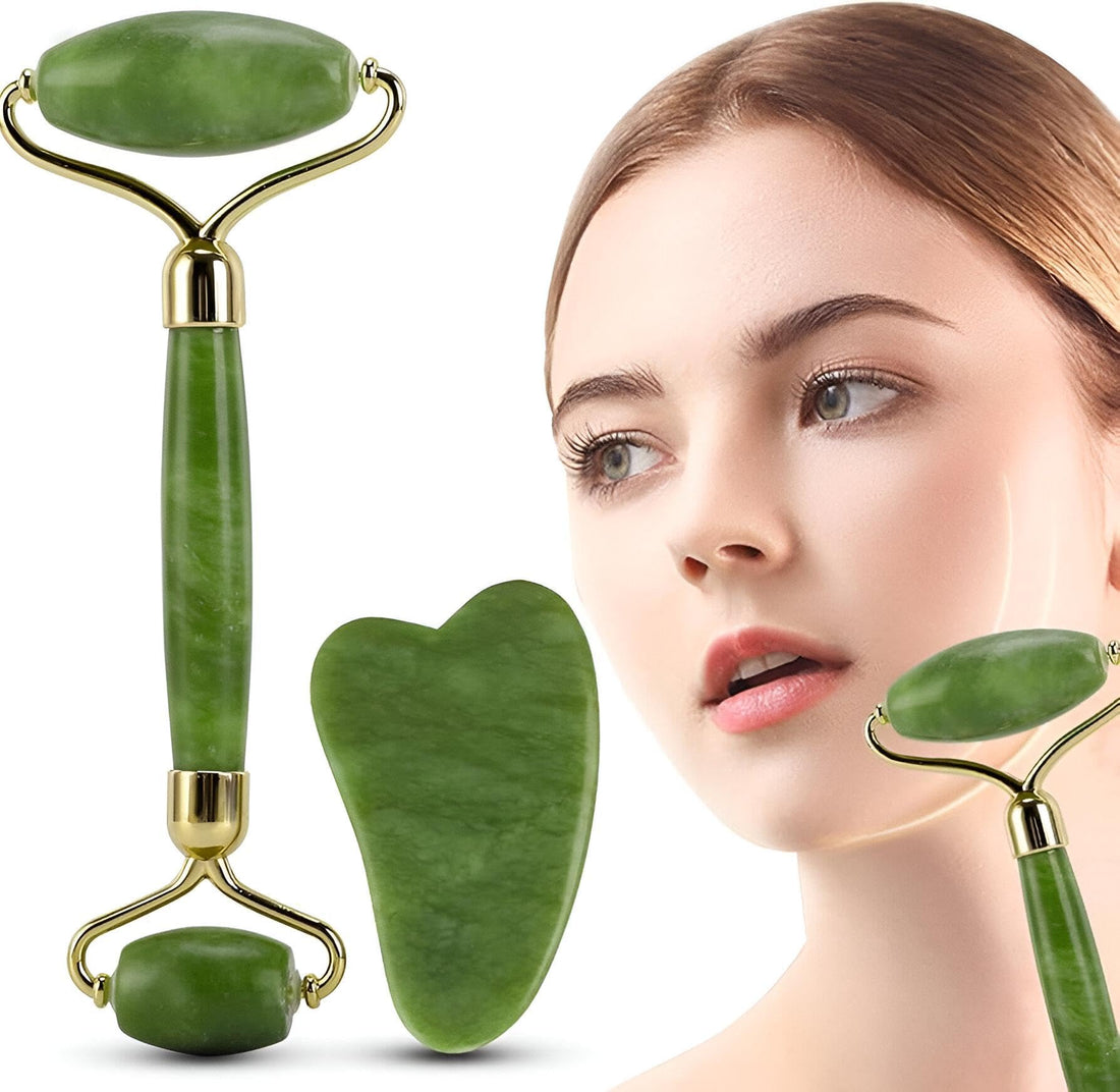 Facial Massage Tool - Change up your daily skincare routine with a Jade Roller and Stone Tool, perfect for reducing puffiness while boosting your natural glow! try a soothing massage today.
