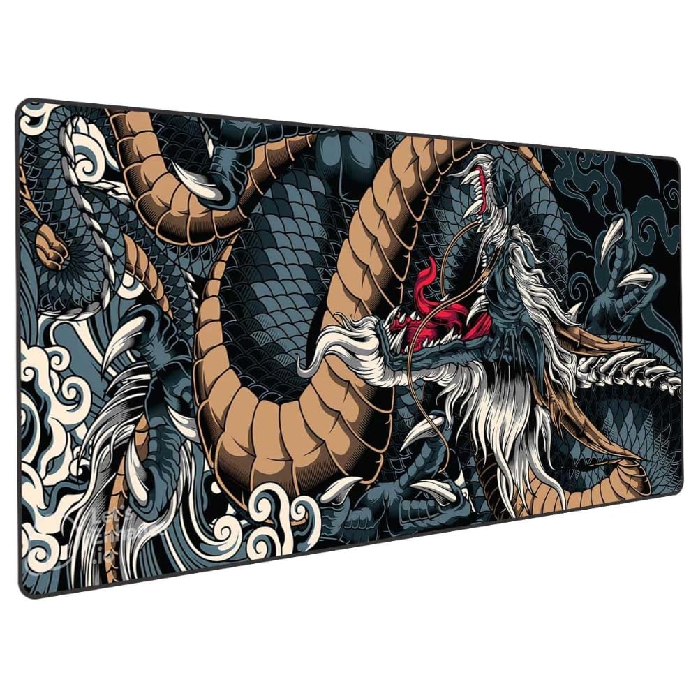 Depola Mouse Pad Gamer Speed Extra Grande Desk Pad Profissional com Borda Costurada 70x35 Dragão Azul Premium GAXMARK
