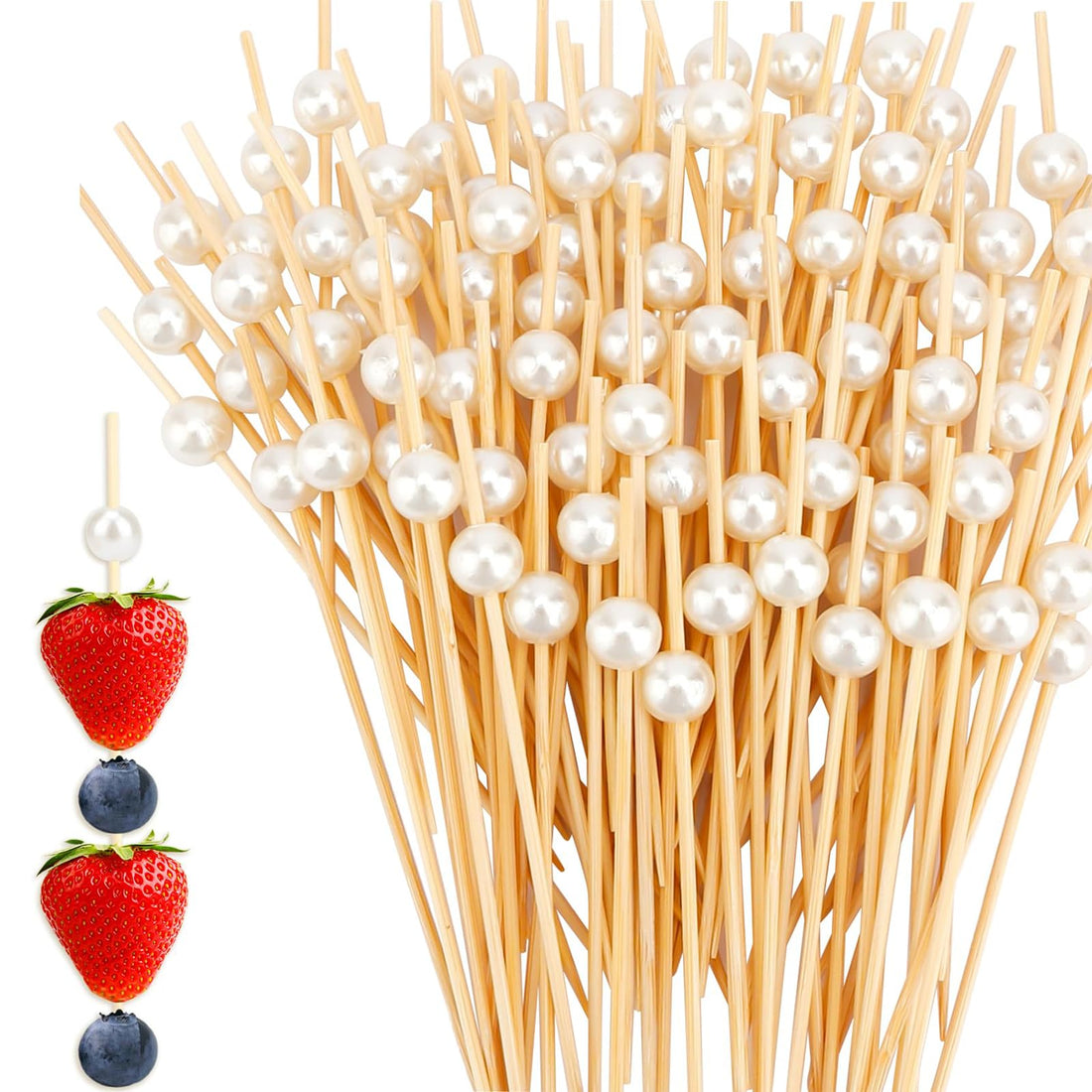 100 Pcs Cocktail Stick, 4.7 Inch/12 cm Disposable Toothpicks for Appetizers, Long Decorative Bamboo Fruit Sticks Skewers for Party, Wedding, Drinks, Food, Home, Hotel (White)