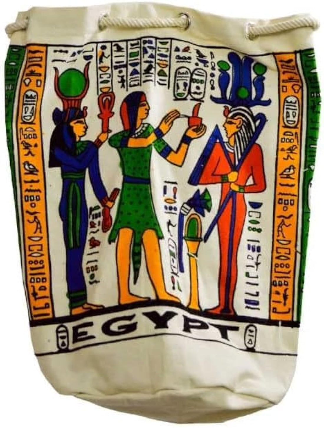 Egypt Antiques Egyptian Cotton Handmade Hieroglyphic Rope Backpack Bag