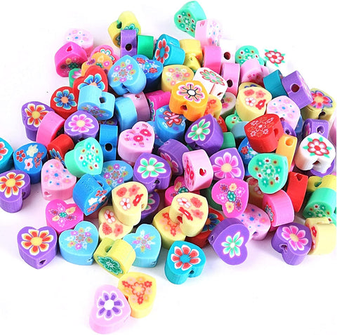 Street27® 60pcs Mixed Colors Polymer Clay Smiley Face Spacer Beads, Assorted Happy Face Slice Beads for Women Girls Jewelry Making Handmade DIY Bracelet Necklace Hair Clip Accessories (Heart Flower)