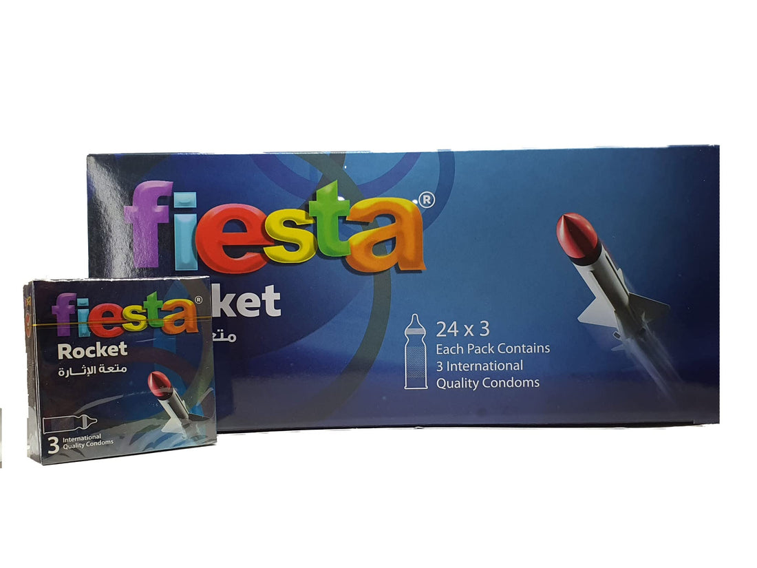 Fiesta Rocket - Ribbed & Dotted Condoms - 24 Packs of 3 Pcs