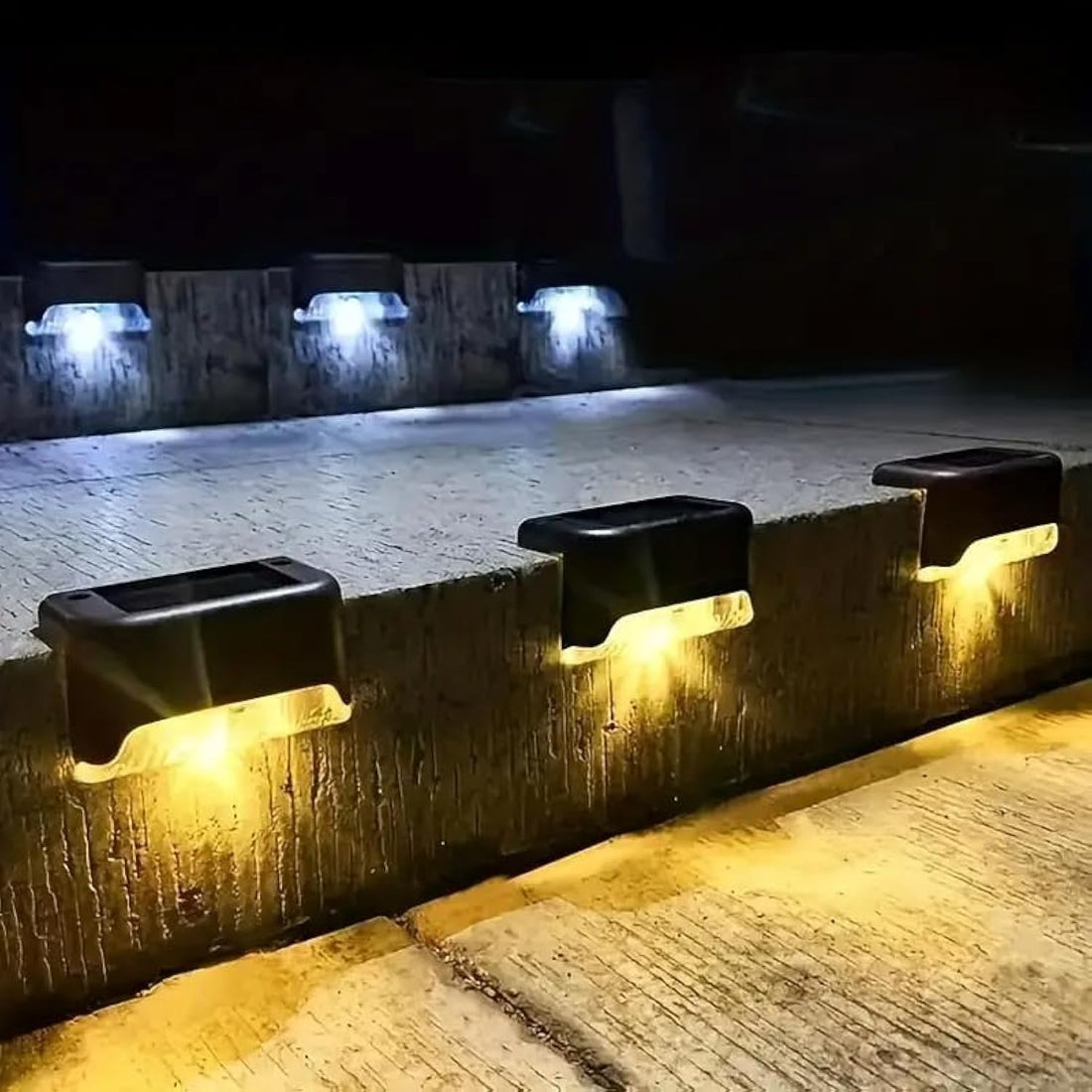 Solar Deck Lights Step Fences LED Solar Powered Warm Outdoor Warning Lights for Steps, Pathway, Patio, Stairs, Fence, Tent, Camping (4 Pack)
