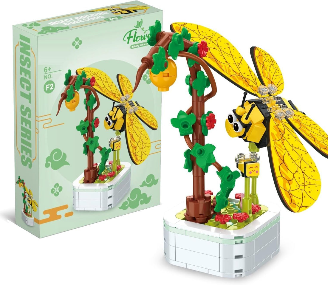 TOYS LAND Animal Flower Bouquet Building Block Toys, Artificial Flower 214PCS Mini Bricks Toy Set, Botanical Collection Stacking DIY Home Decor, Birthday Gifts for Girls Boys Adults Kids (Vine-Bee)